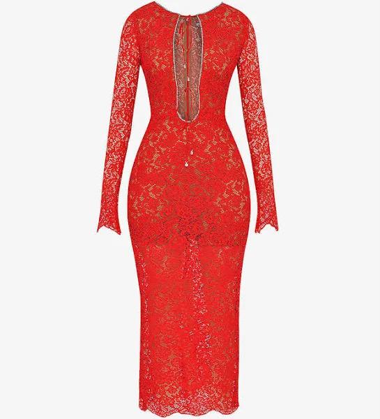 House of CB Lisandra Lace Maxi Dress in Red S