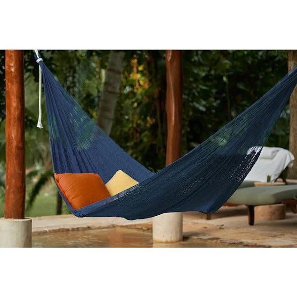 Mayan Legacy King Size Outdoor Cotton Mexican Hammock in Blue Colour