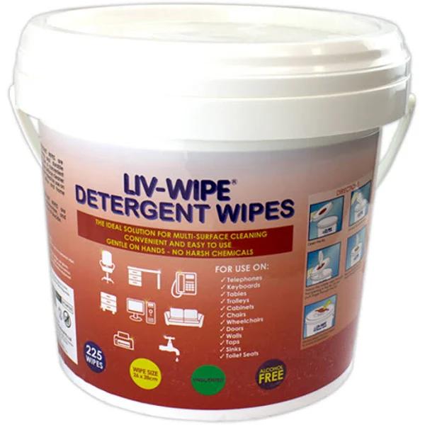 Liv-Wipe Neutral Detergent Wipes Alcohol Free 225 Tub X5