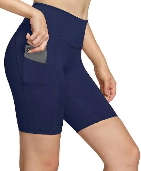 TSLA Women's High Waisted Bike Shorts, Workout Running Yoga Shorts with Pocket(Side/Hidden), Athletic Stretch Exercise Shorts