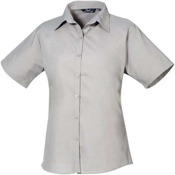 Premier Short Sleeve Poplin Blouse / Plain Work Shirt Silver 24