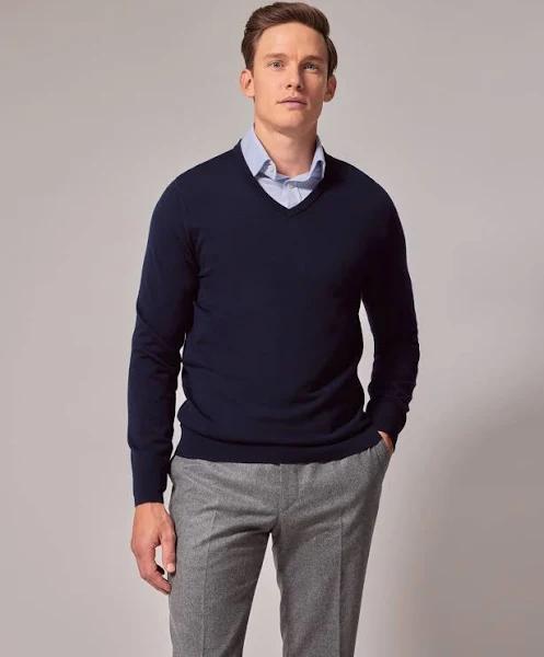 Hawes & Curtis Deep Navy V-Neck Merino Jumper - Machine Washable