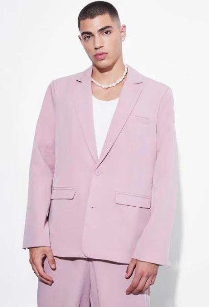 Mens Mauve Oversized Single Breasted Suit Jacket