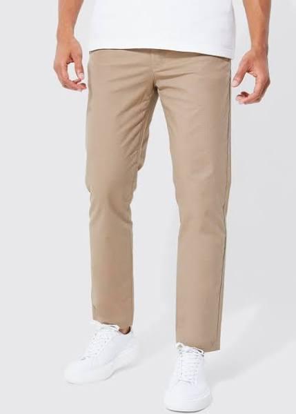 Mens Stone Fixed Waist Slim Fit Textured Chino