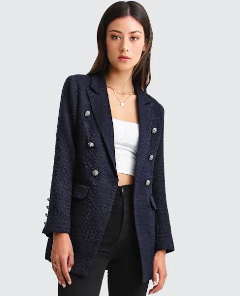 Princess Polina Textured Weave Blazer - Navy L by Belle & Bloom