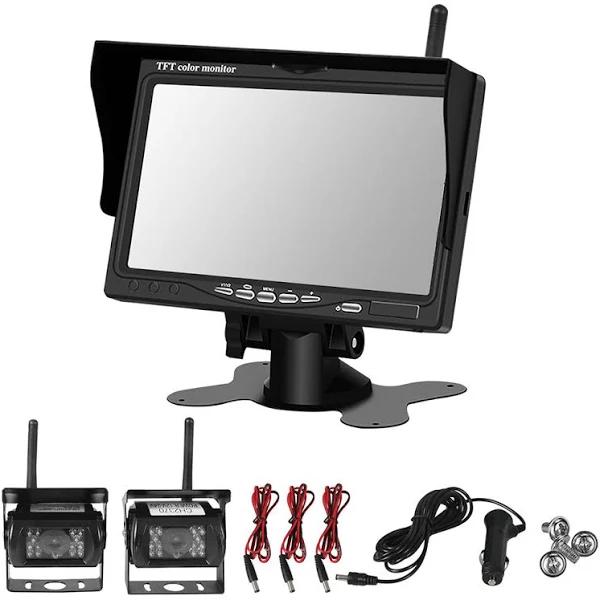 7" Wireless Rear View Monitor +2 Wifi Reverse Camera Kit Caravan Bus Truck 12V