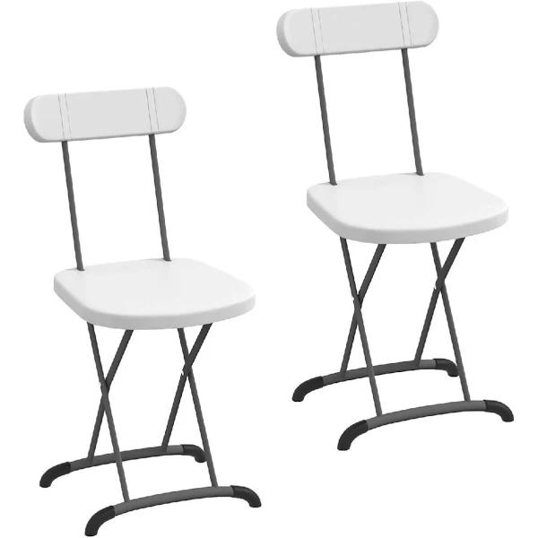 Costway 2pcs Folding Dining Chairs Metal Frame Outdoor Chair w/Anti-Slip Footpads Patio Garden Bistro White