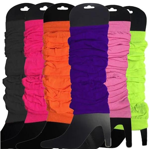 6x Leg Warmers Knitted Womens Neon Party Knit Ankle Fluro Dance Costume 80s Bulk - Assorted Pack