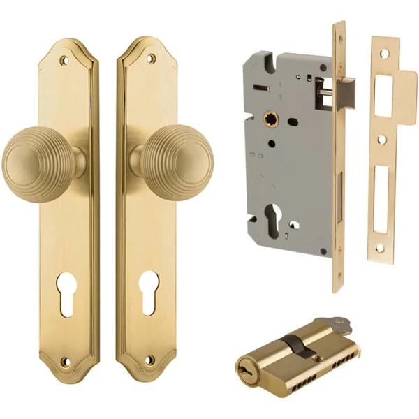 Iver Guildford Door Knob On Shouldered Backplate Entrance Kit Key/Key Brushed Brass 15330KENTR60KK