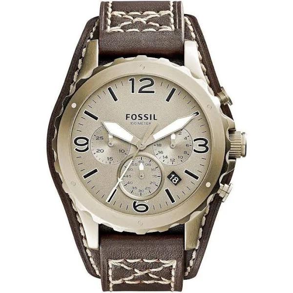 Fossil JR1495 Nate Gold-Tone Chronograph Brown Leather Men's Watch