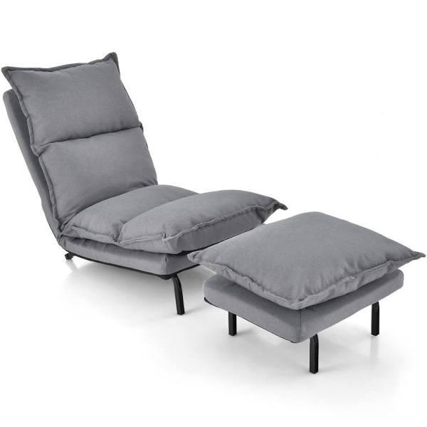 Giantex Folding Lounge Lazy Sofa & Ottoman Set Floor Recliner Armless Accent Chair Adjustable Backrest Grey