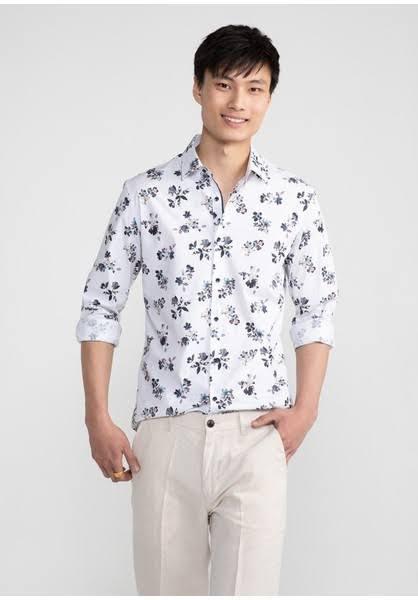 yd. Photographic Floral Slim Shirt in White S