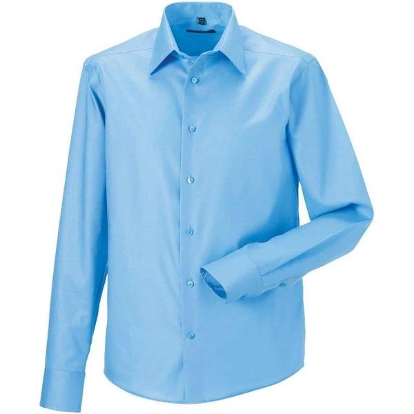 Russell Mens Ultimate Non-Iron Tailored Long-Sleeved Formal Shirt Bright Sky 17.5in Cotton Mens Formal Shirt