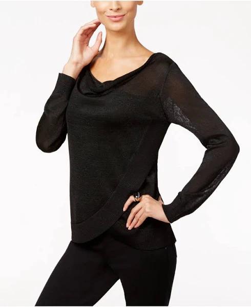 Inc International Concepts Draped Metallic Sweater, Only at Macy's - Deep Black