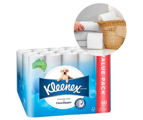 Kleenex Toilet Rolls Bath Tissue 3 Ply White X60 Rolls 180 Sheets per Roll - AfterPay & zipPay Available