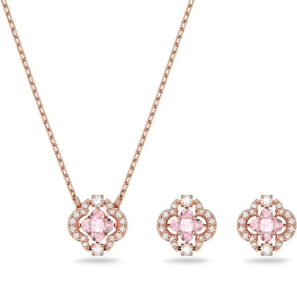 Swarovski Sparkling Dance Set Clover Rose Gold-Tone Plated in Pink