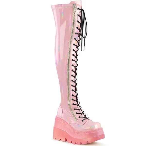 SHAKER-374-1 Baby pink/peach Hologram Stretch Patent Thigh Boot 6