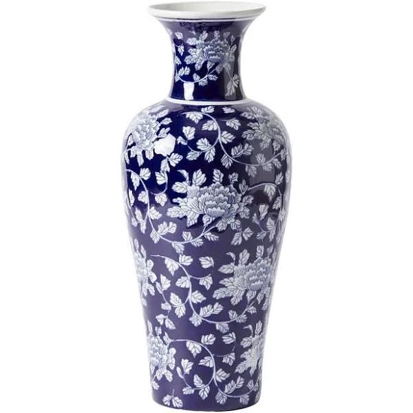 Claymont Floral Vine Vase Blue and White 18.5X18.5X44.5cm | Blue and White | Homewares | Early Settler Furniture