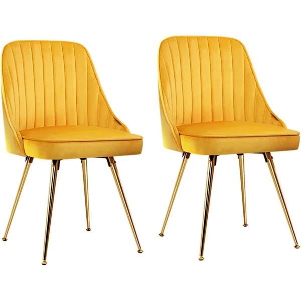 Artiss Set of 2 Dining Chairs Retro Chair Cafe Kitchen Modern Metal Legs Velvet Yellow