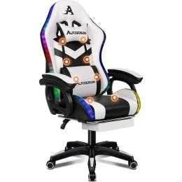 ALFORDSON Gaming Office Chair 12 RGB LED Massage Computer Seat Footrest White