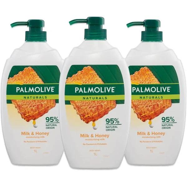 Palmolive Naturals Body Wash 3L (3x1L), Milk and Honey With Moisturizing Milk, Soap Free Shower Gel, No Parabens Phthalates or Alcohol