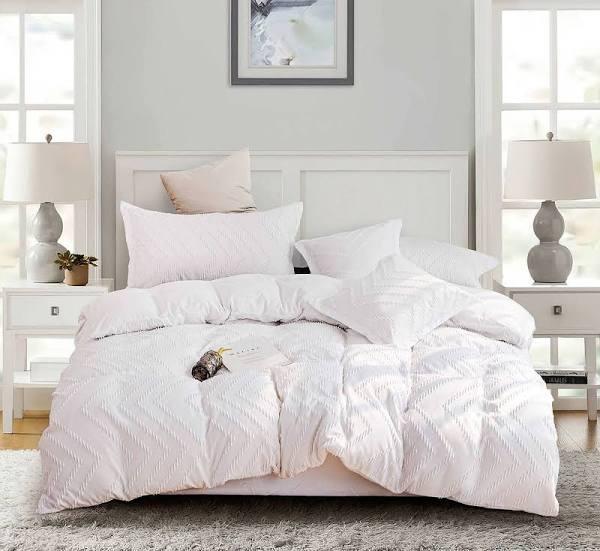 Fabric Fantastic Tufted Boho Wave Jacquard King Size White Duvet Doona Quilt Cover Set