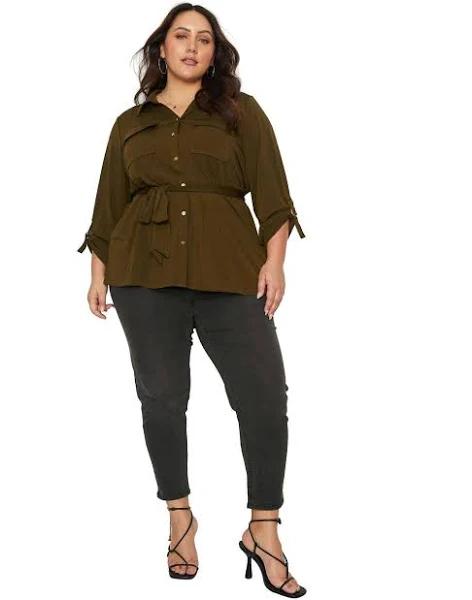 Beme 3/4 Sleeve Drag Up Knitwear Utility Shirt - Womens - Khaki Onl