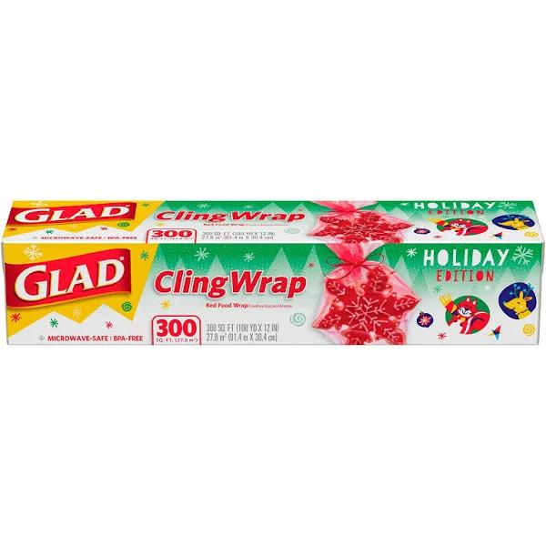 Glad Holiday Red ClingWrap Plastic Wrap 300 sq ft Roll