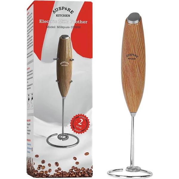 Auspure Milk Frother Handheld Electric Battery-operated Milkpure-100 Brown Wood Grain