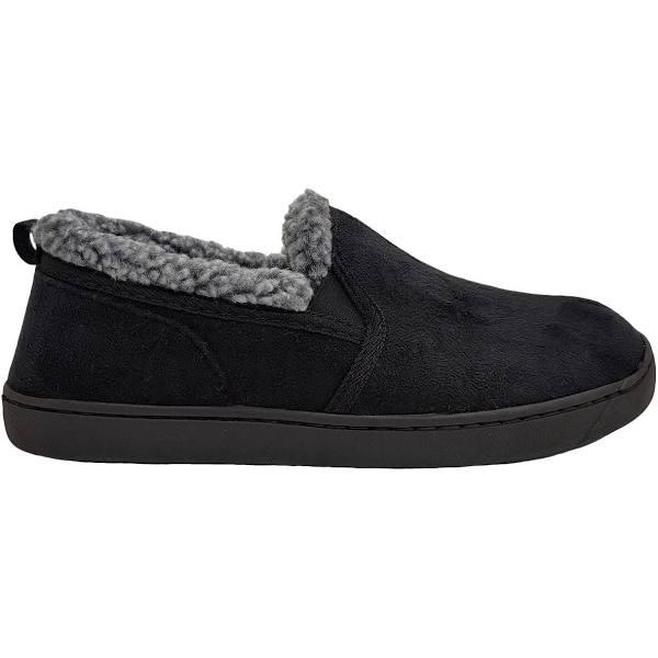 Panda Eliu Microsuede Micro-Terry Sock Faux Fur Trim Non-slip Rubber Slipper - Black AU Size 9 - AfterPay & zipPay Available