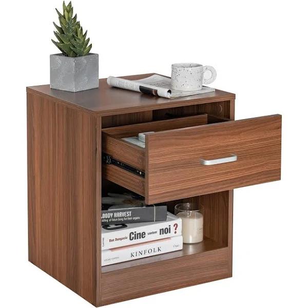 Giantex 2-Tier Modern Nightstand Wooden Bedside Table w/Drawer Storage End Table For Bedroom Living Room Brown - AfterPay & zipPay Available