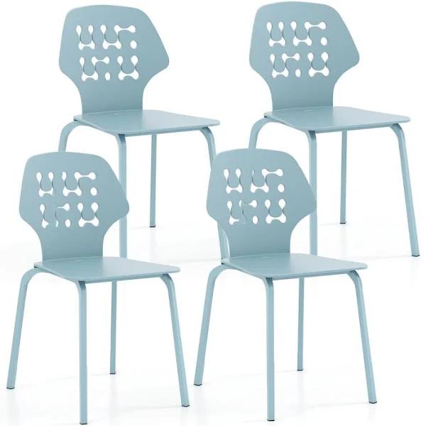 Costway Modern Metal Dining Chair Set of 4 With Hollowed Backrest-Blue