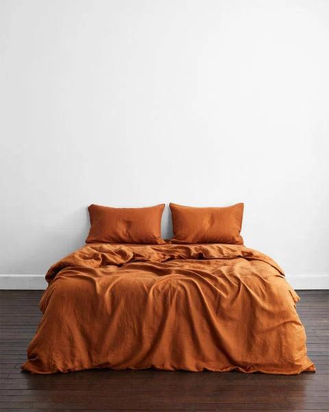 Rust 100% Flax Linen Bedding Set - King Single - Bed Threads