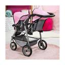 Bayer 73cm Twin Tandem Doll Pram Pink & Grey