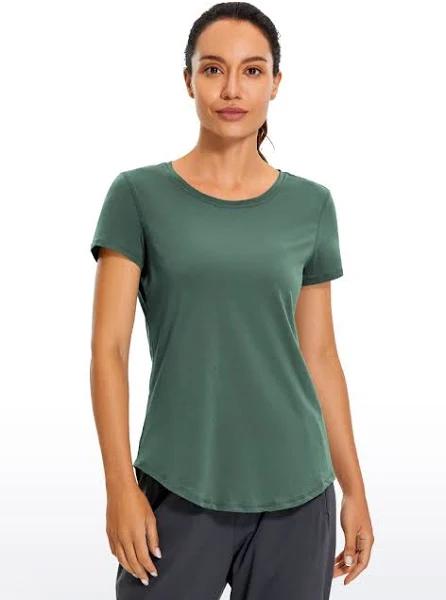 CRZ Yoga Women's Casual Relaxed Fit Shirts Pima Cotton Short Sleeves Graphite Green / L