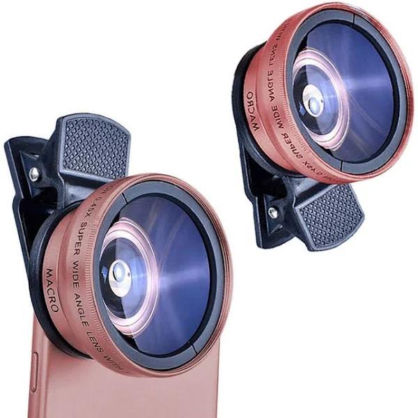 2 In1 Portable 37mm 0.45x 49uv Wide Angle Macro Cell Phone Camera Lens Kit Rose Gold