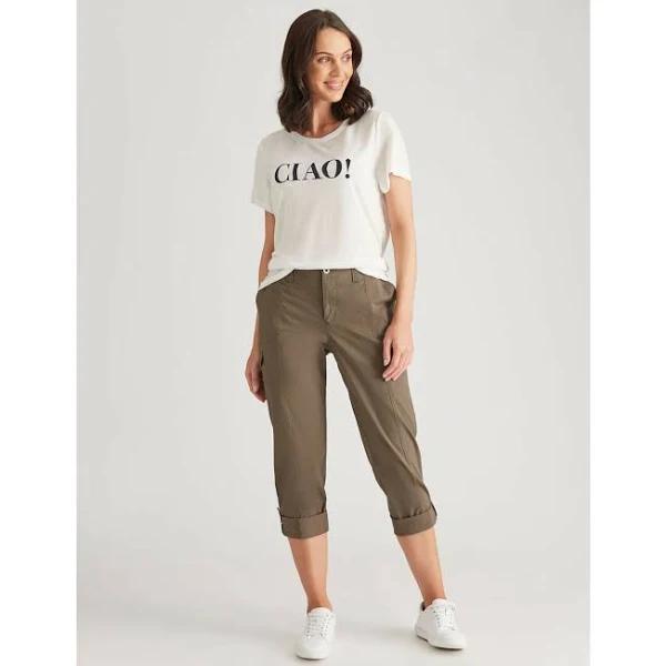 Katies Woven Rib Trim Cargo Pants - Size 16 - Womens - Khaki