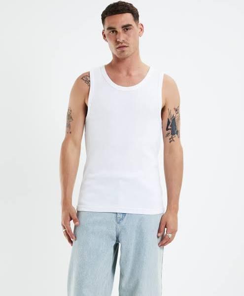 General Pants Co. Basics Men's Rib Singlet Top White, Size 2XL