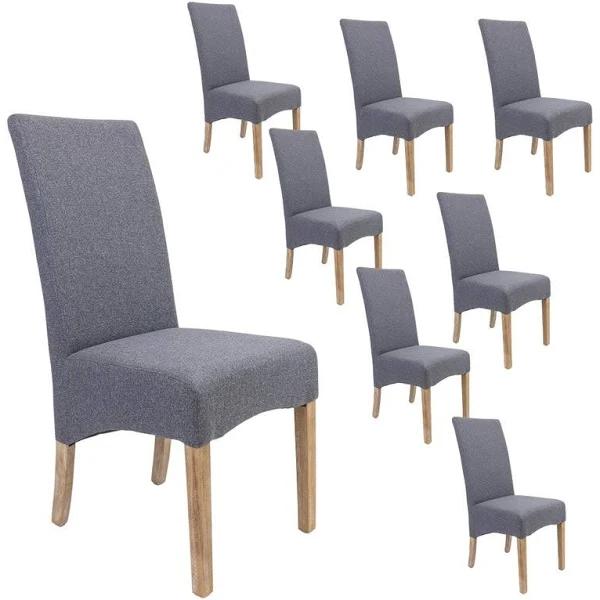 Jackson Dining Chair Set of 8 Fabric Seat Solid Pine Wood Furniture - Grey