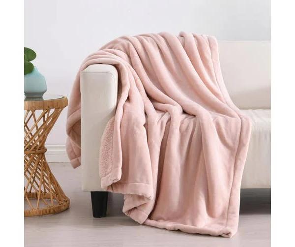 Serene Hudson Fleece and Sherpa Reverse Throw Blanket Blush 180x200cm