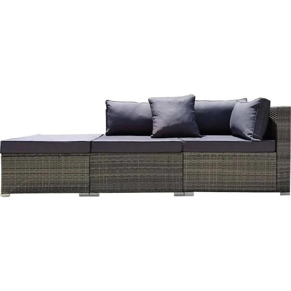 London Rattan 3 Seater Modular Outdoor Lounge Setting incl. Ottoman - Grey