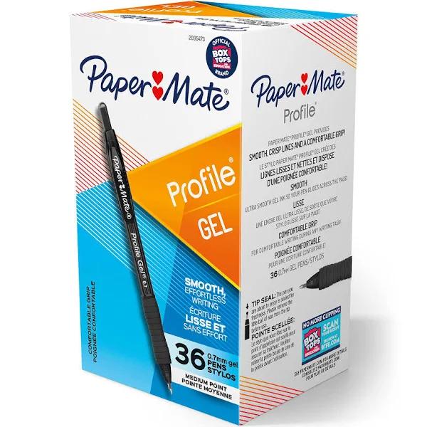 Paper Mate Profile Retractable Gel Pen, Medium 0.7 mm, Black Ink, Translucent Black Barrel, 36/Pack