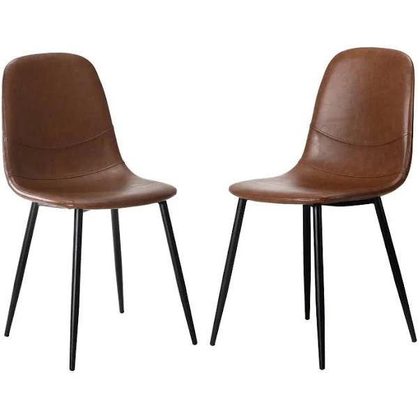 Oikiture 2x Dining Chairs Kitchen Accent Chair Lounge Room PU Leather Brown