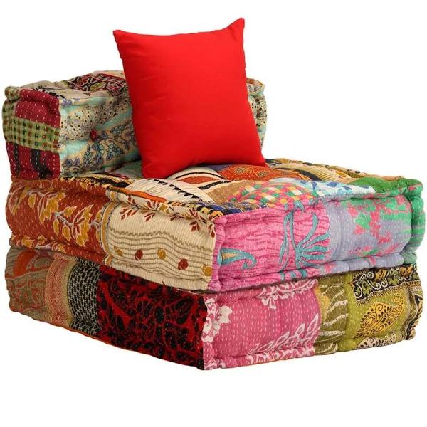 vidaXL 3-Seater Modular Pouffe Patchwork Fabric