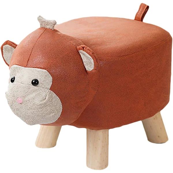 SOGA Orange Children Bench Monkey Character Round Ottoman Stool