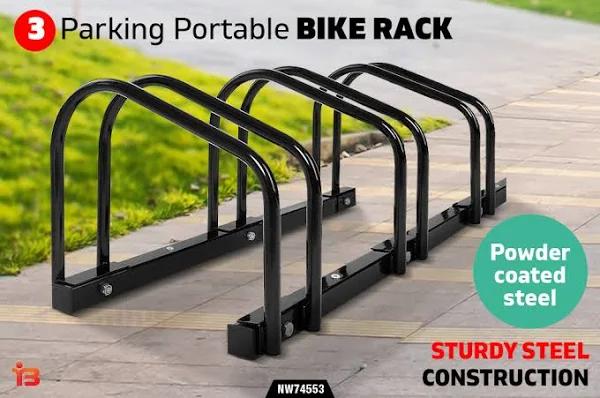 3 Parking Portable Bike Rack Bicycle Instant Storage Stand - Black