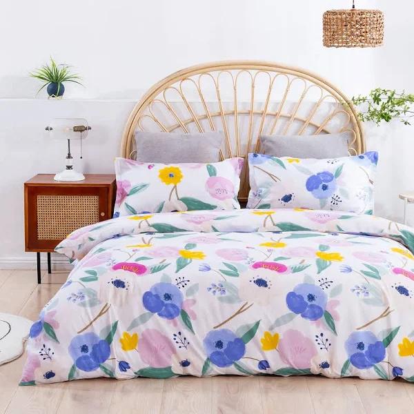 Dreamaker 100% Cotton Sateen Quilt Cover Set Lily in Print | Purple | King Single