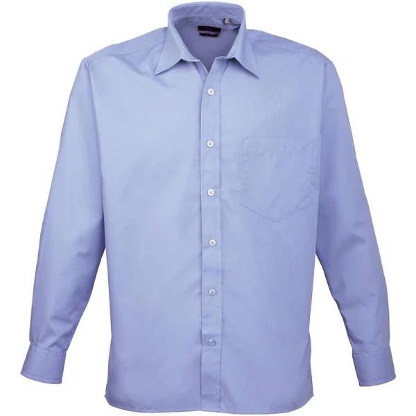 Premier Mens Long Sleeve Formal Plain Work Poplin Shirt Mid Blue Mens Shirt