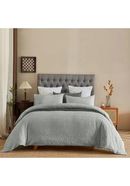 100% Cotton Seersucker Pattern Silver Grey Quilt Doona Duvet Cover Set