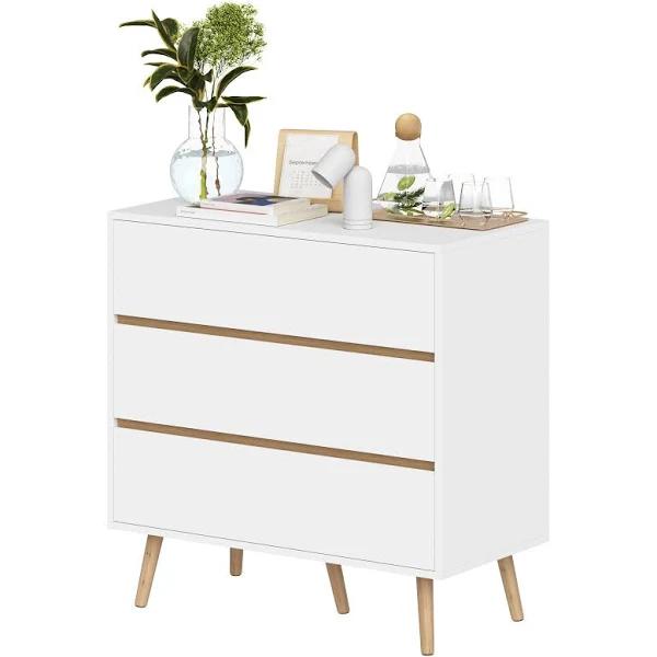 Advwin 3 Chest of Drawers Lowboy Dresser Wooden Storage Cabinet White